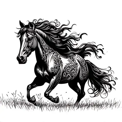 Filigree Horse Galloping Through A Field