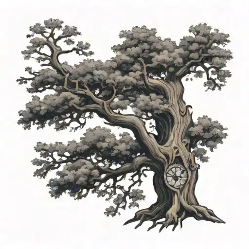 Oak Tree With Astrology Inspired Tattoo Showcasing