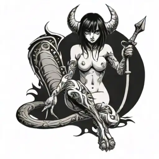 Nude Demon Anime Girl On Her Knees Looking Back With A Spade Tail