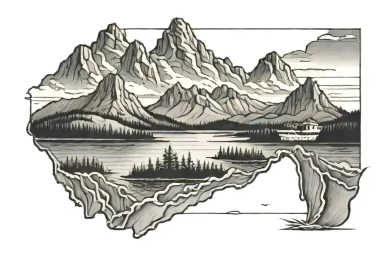 Mountain Range With Block Island Outline