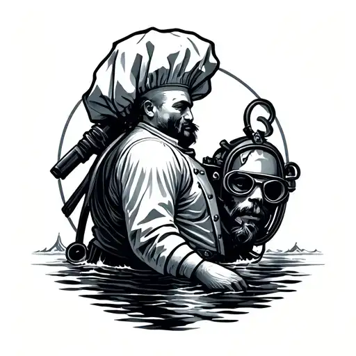 Mixture Between A Chef And A Scafan Diver In A Minimalist Way
