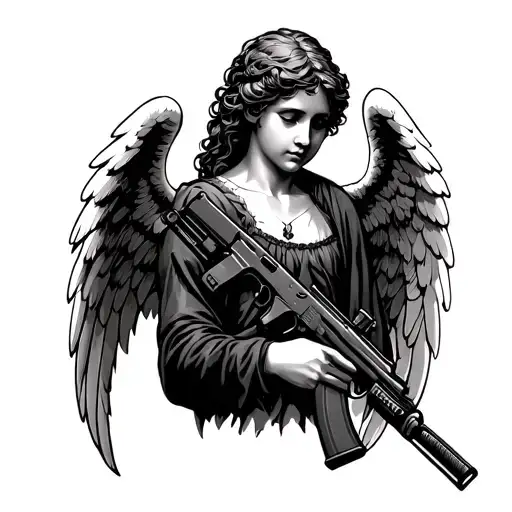 An Angel With Wings That Holds An Ak 47 In Your Hand
