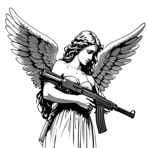 An Angel With Wings That Holds An Ak 47 In Your Hand