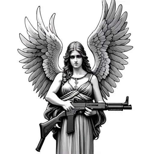 An Angel With Wings That Holds An Ak 47 In Your Hand