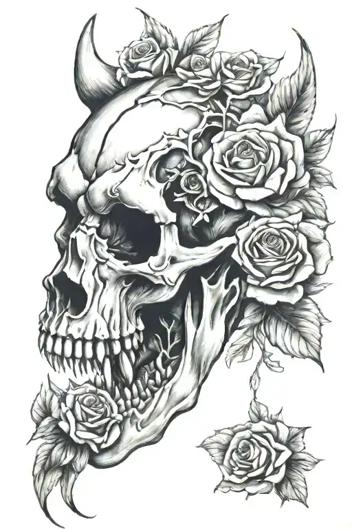 Saber-toothed Tiger Skull In Roses