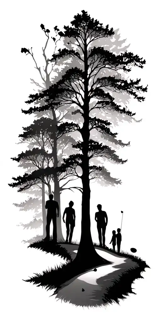 Golf Course Forest Wrap Around Family Shadow Figures Abstract