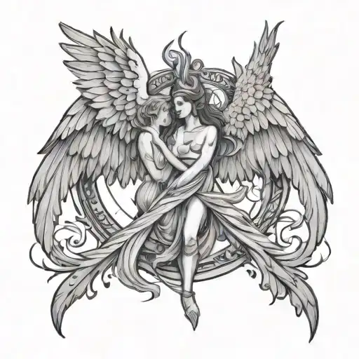 Athena And Phoenix Rising From The Ashes