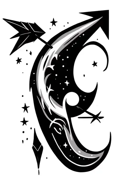 A Night Themed Semicolon With An Arrow Going Through