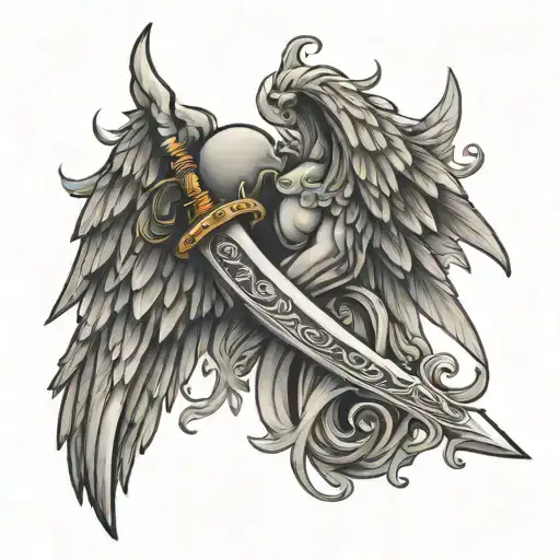Angel And Devil Wings With Sword