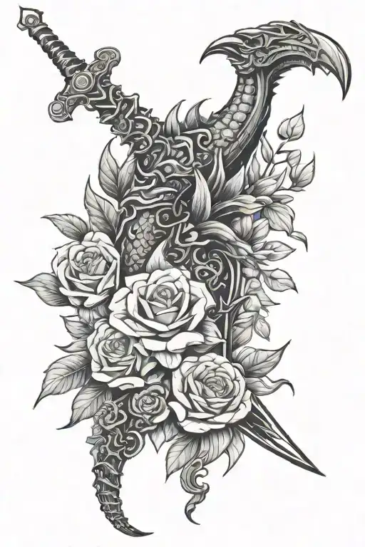 Drangon And Dagger And Flowers