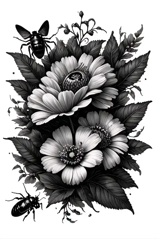 Realism Inspired Design Featuring Bugs And Flowers