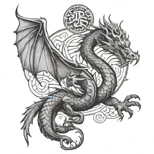 Full Body Tattoo With Dragon And Pagan Runes