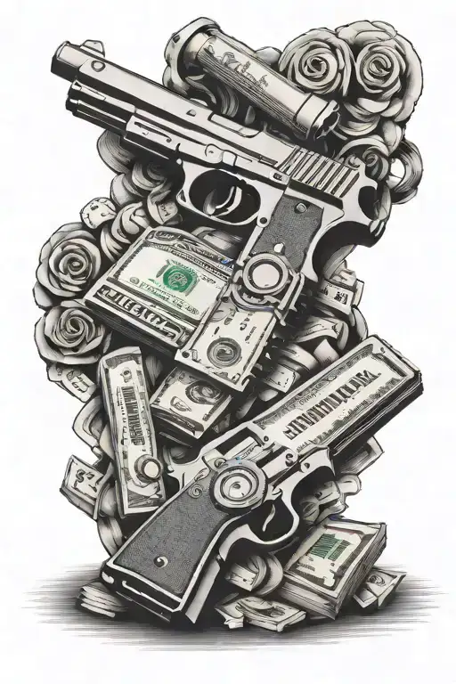 Money Stacks And A Gun With The Qoute Family Over Everything On Top Of The Image