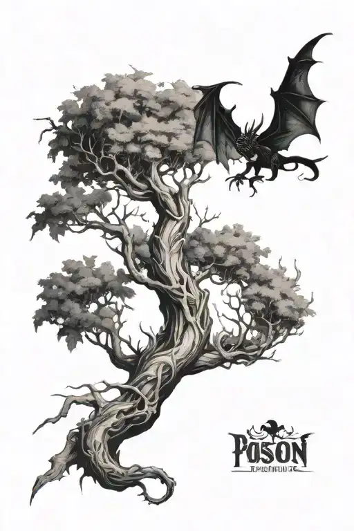 A Poison Tree With No Leaf With A Birthdate And A Dragon Flying