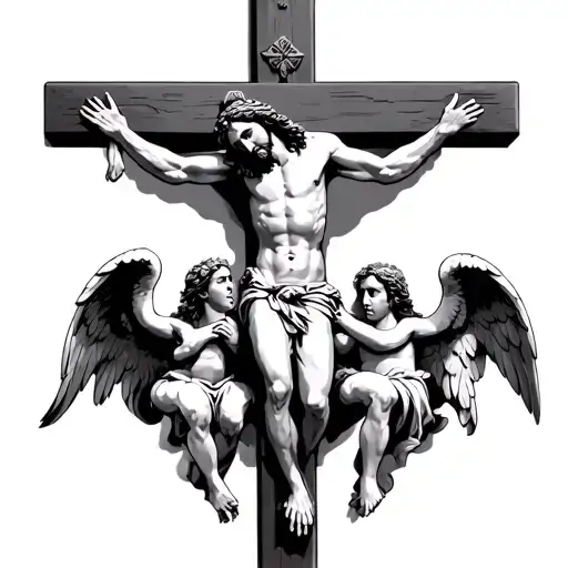 Jesus On The Cross With Two Angels Coming To Get Hiim