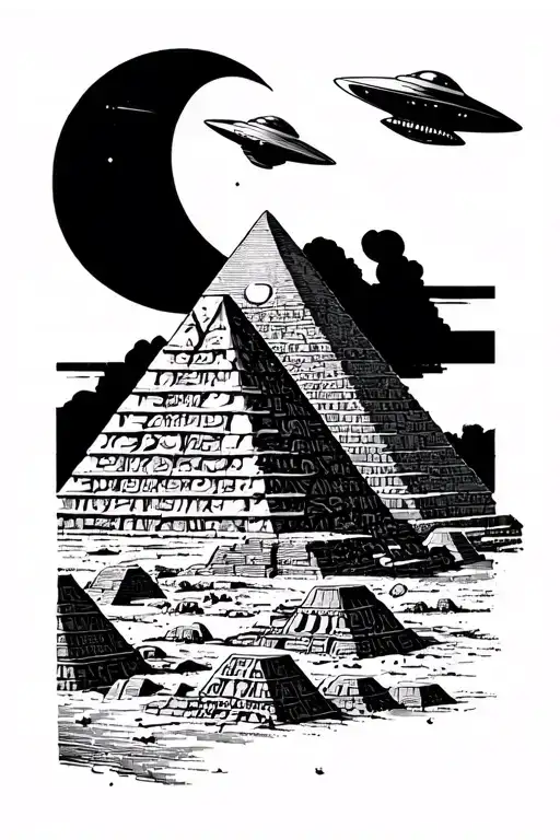 Ancient Egypt Pyramid Moon With Annubis And A Flyinh Ufo