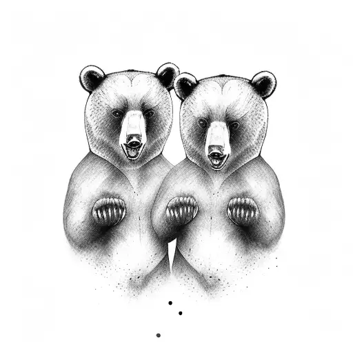 Two Bears Facing Each Other With An Arbutus Tree In Between