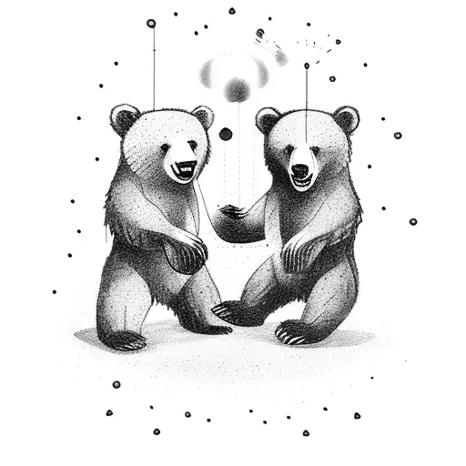 Two Attacking Bears Facing Each Other With An Arbutus Tree In Between