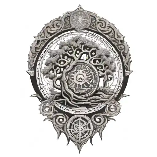 Bodhi Tree And Dharma Wheel