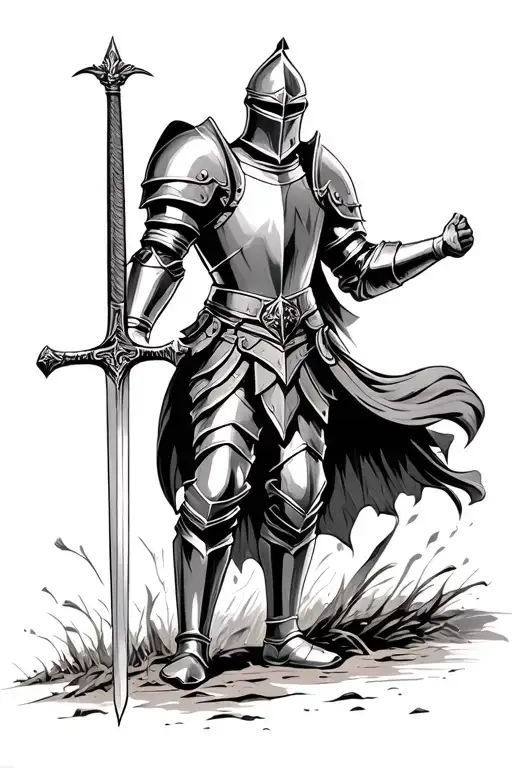Knight In Armour Holding A Sword On Battle Scene