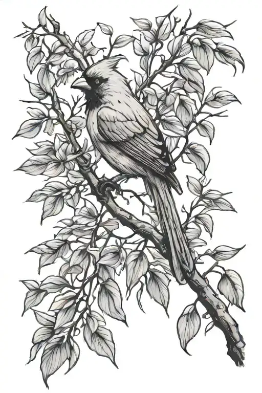 Willow Tree Branch With A Cardinal Bird