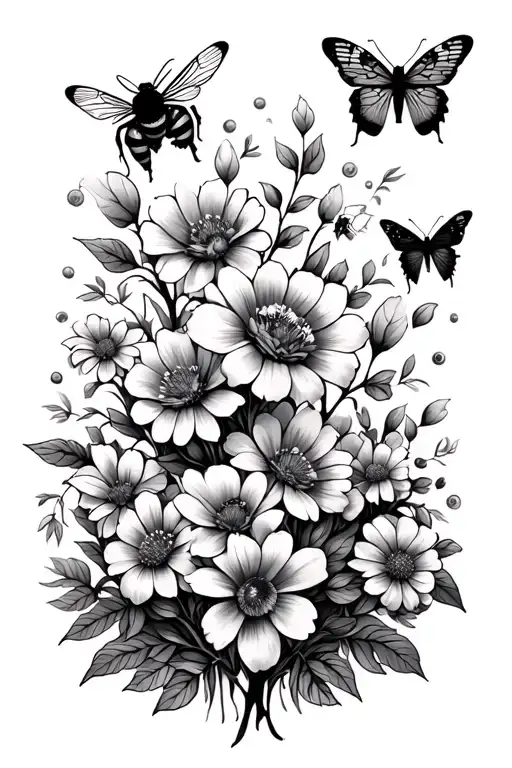 Flowers Bees Butterflies And Trees Background Looking