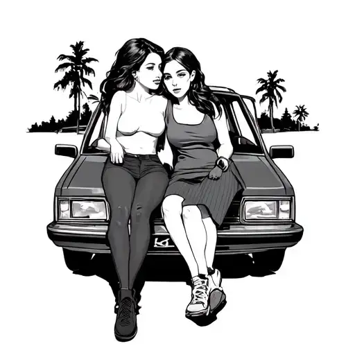 2 Best Girl Friends In A Car On A Road Trip