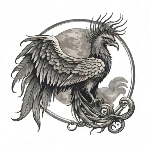 Phoenix Sitting On Flur De Lis With Moon In The Background