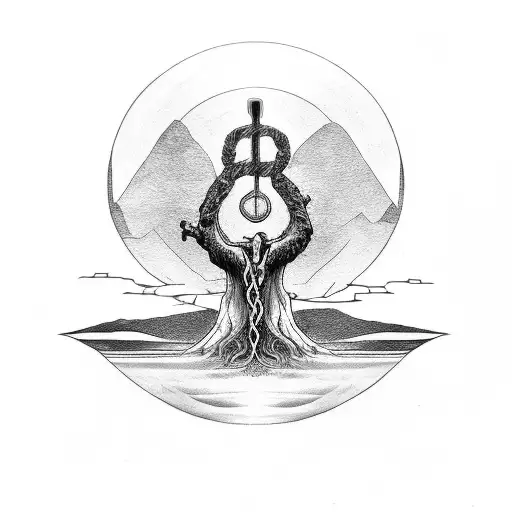 Odin Head With Tree Of Life Behind