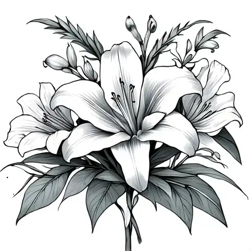 Cross And Flowers Blooming Lily And Wild Flowers