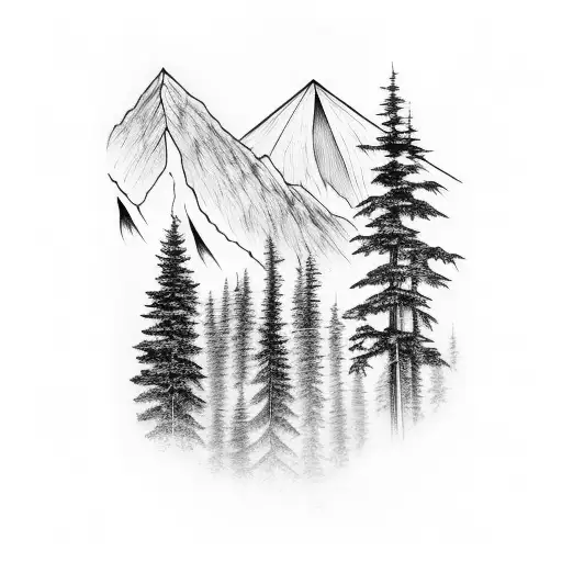 Forrest With Mountains And Waterfall