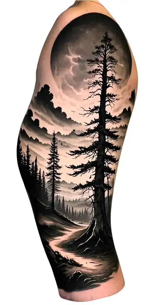 Creepy Forest Scene With Black Sky Golf Course