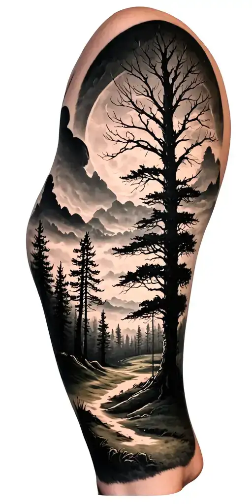 Creepy Forest Scene With Black Sky Golf Course