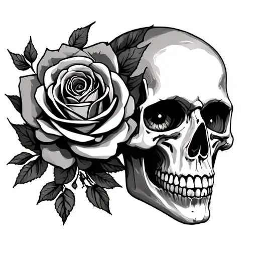 Skull With Rose In Eye Dark Surroundings