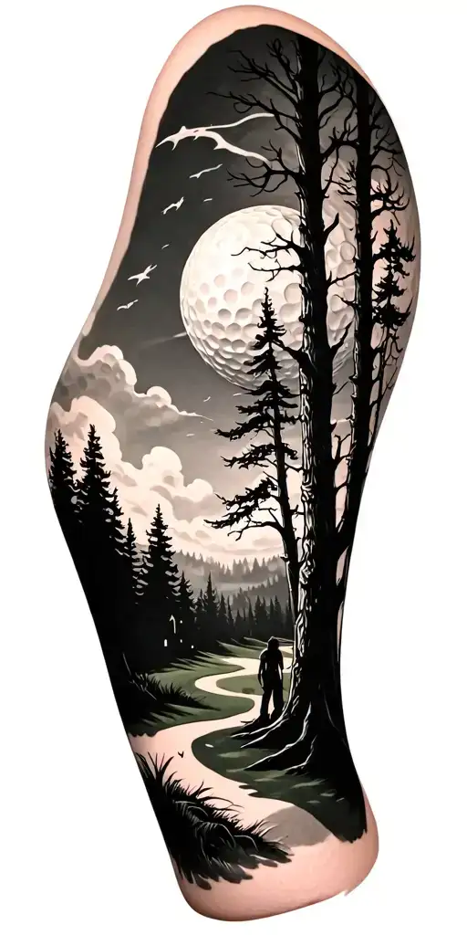 Creepy Forest Scene With Black Sky Golf Course Golf Ball