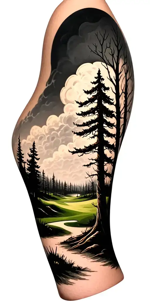 Creepy Forest Scene With Cloudy Sky Golf Course Golf Ball