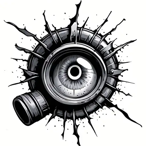 Gas Mask With Eye Looking Through A Broken Lens