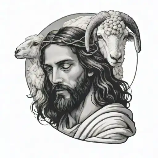 Jesus Holding A Sheep While Looking At It In His Arms