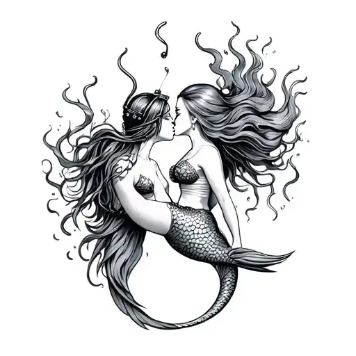 Deep Sea Diver Kissing Mermaid