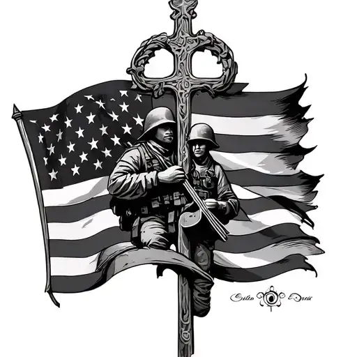 Soldier Family Music Flag Cross