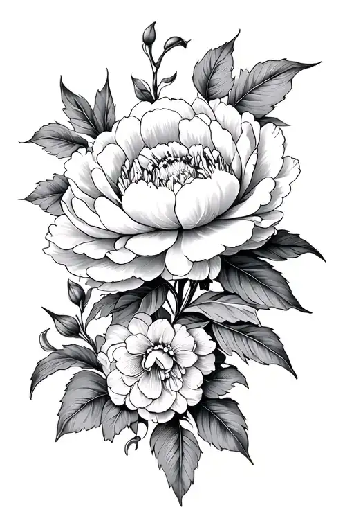 Peony And Fine And Delicate Floral Ornaments