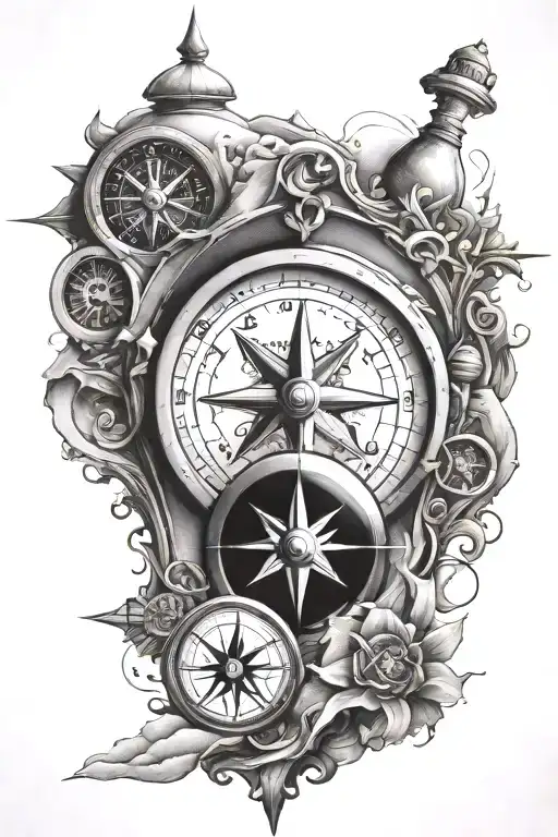 Sand Clock And Compass Design Combining Elements