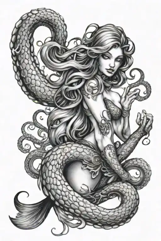Mermaid And Octopus Wrapping Its Tentacles