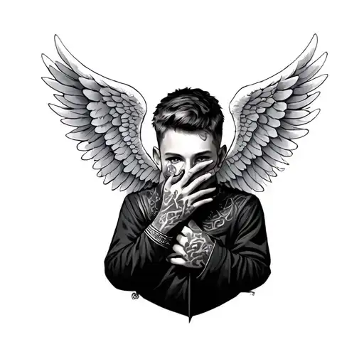 Twink With Angel Wings Covering His Face