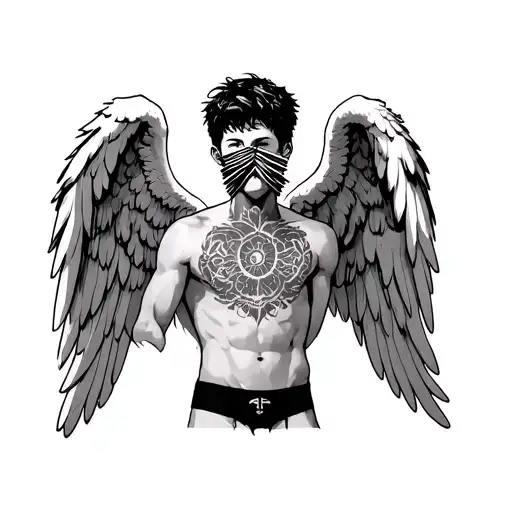 Twink In A Jockstrap With Angel Wings Covering His Face Extra Small