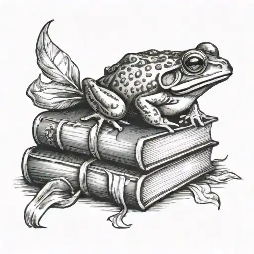 Stack Of 3 Spell Books With Frog On Top