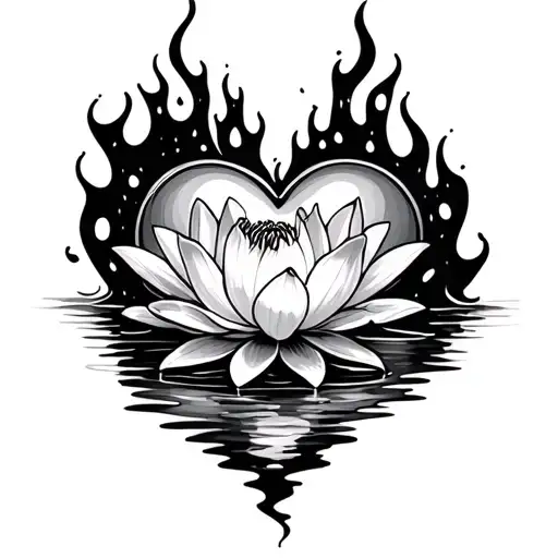 Heart On Fire And Water Lily