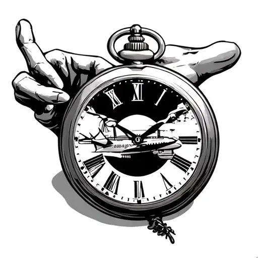 Pocket Watch With Airplane Hands Pointing