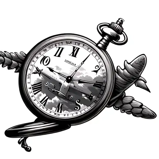 Pocket Watch With Airplane As Hour Hand