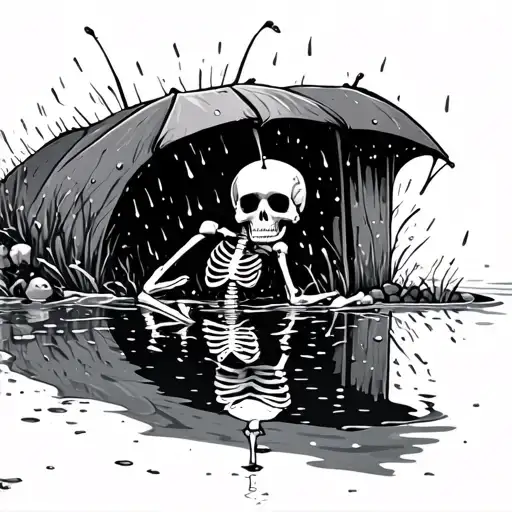 Skeleton Dansing In A Water Puddle After The Rain